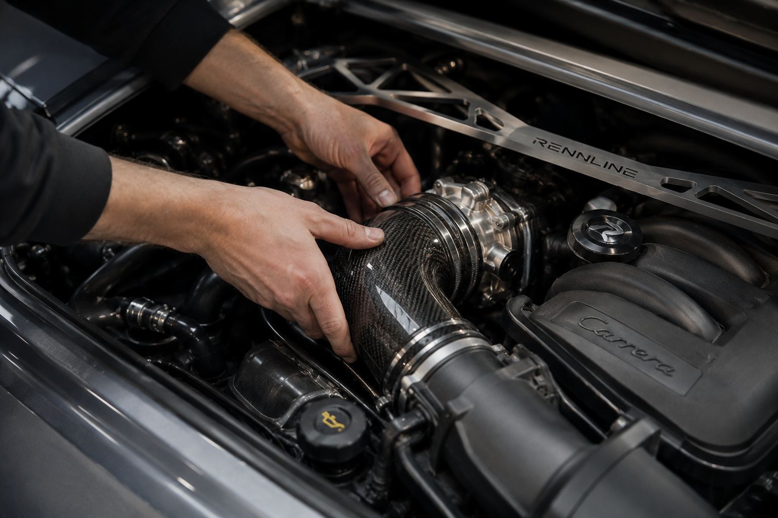 The maker — at work in the engine bay